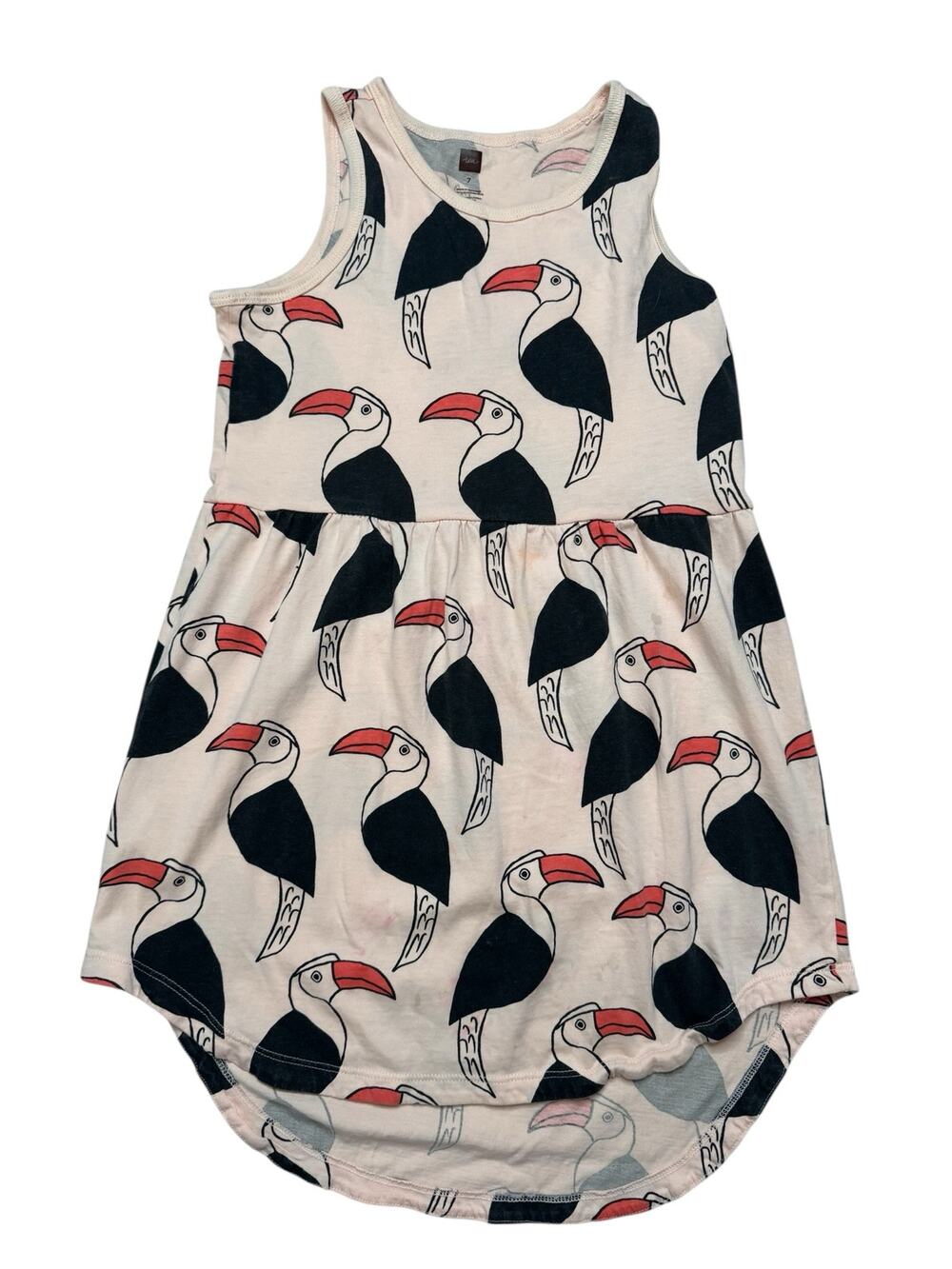 TEA COLLECTION Pink Toucan Print Hi-Low Tank Dress Size 7 Girls 100% Cotton